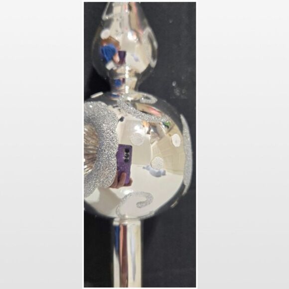 Vintage Christmas Tree Topper Silver Mirrored Glass With Glitter 10 Inch VTG - Picture 8 of 16